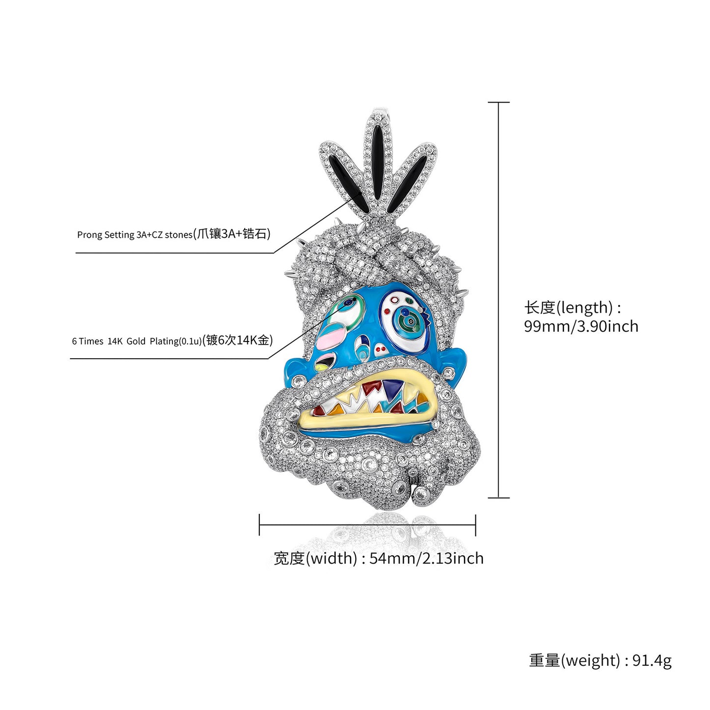 Personalized HipHop Drip Oil Cartoon Avatar Brass Micro Pave Zircon Charm Pendant Necklace Jewelry