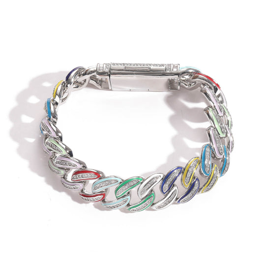 Real Iced Out Jewelry For Cheap Brass jewelry Gold Plated With Bling Zircon 15mm Rainbow Oil Women Men Cuban Chain Choker Necklace