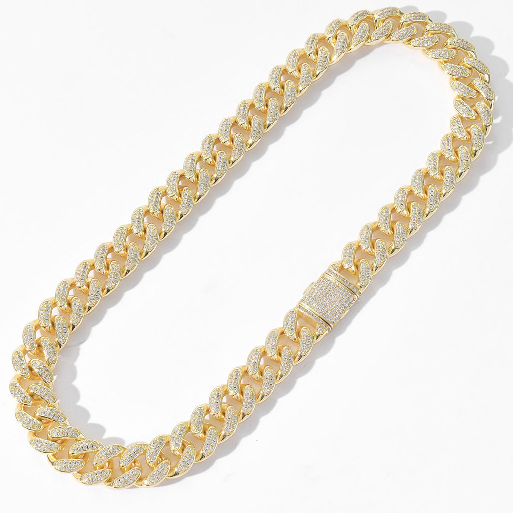 New Mens Rap Gold Hiphop Hip Hop Jewelry Chunky 15mm Iced Out AAA Cubic Zircon Miami Cuban Chain Necklace