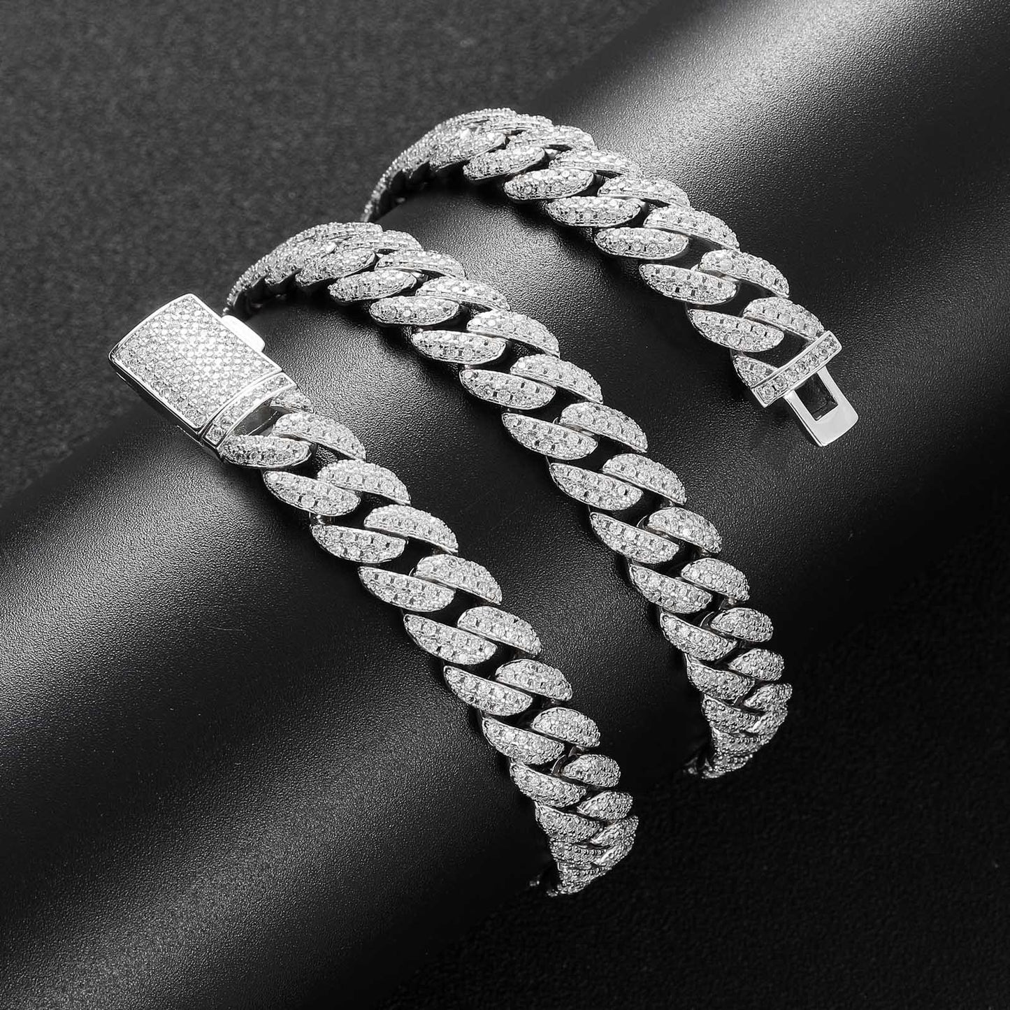 European American Necklace 10mm Double Row Zircon Cuban Link Chain Men Necklace Personality Hip Hop Fashion Jewelry