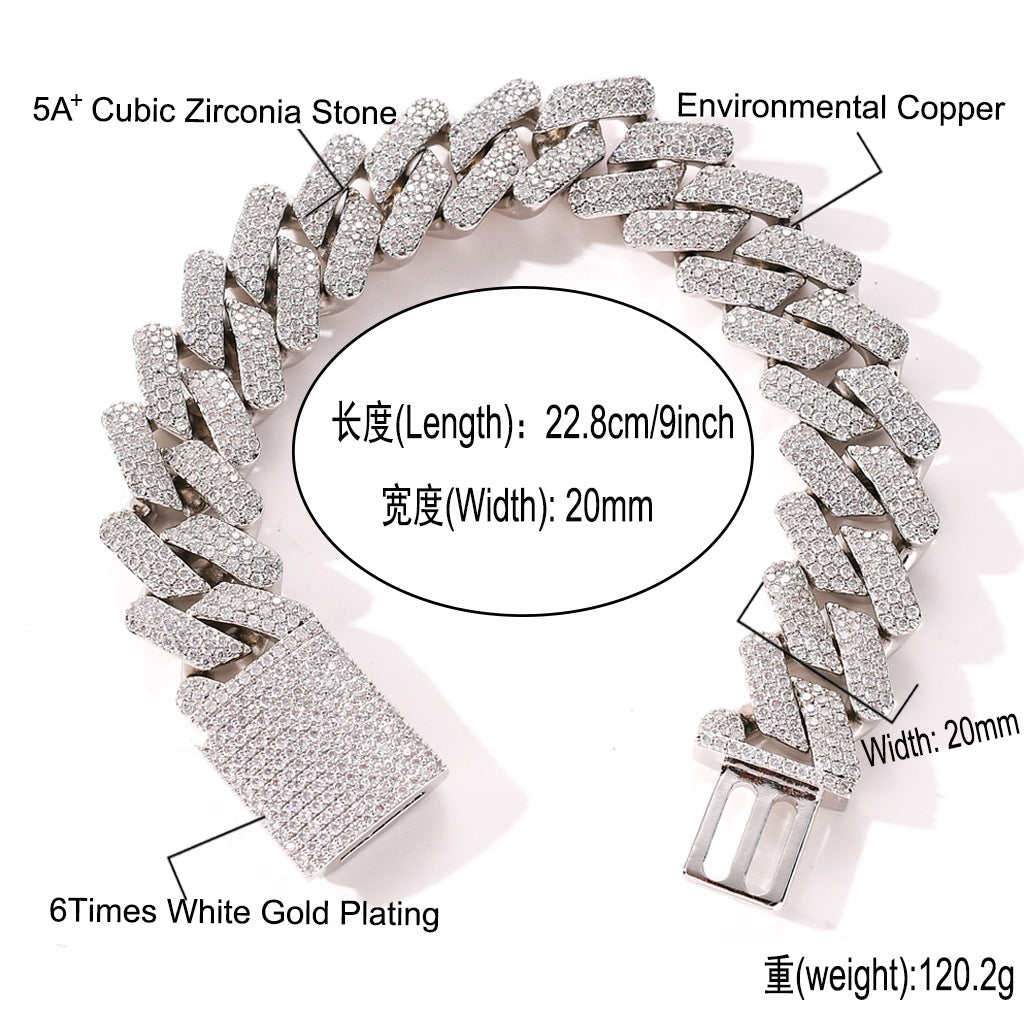 Hip Hop 20MM Box Buckle Miami Heavy Industry Bar Cuban Link Chain Full Zircon Hip Hop Men Bracelet Jewelry