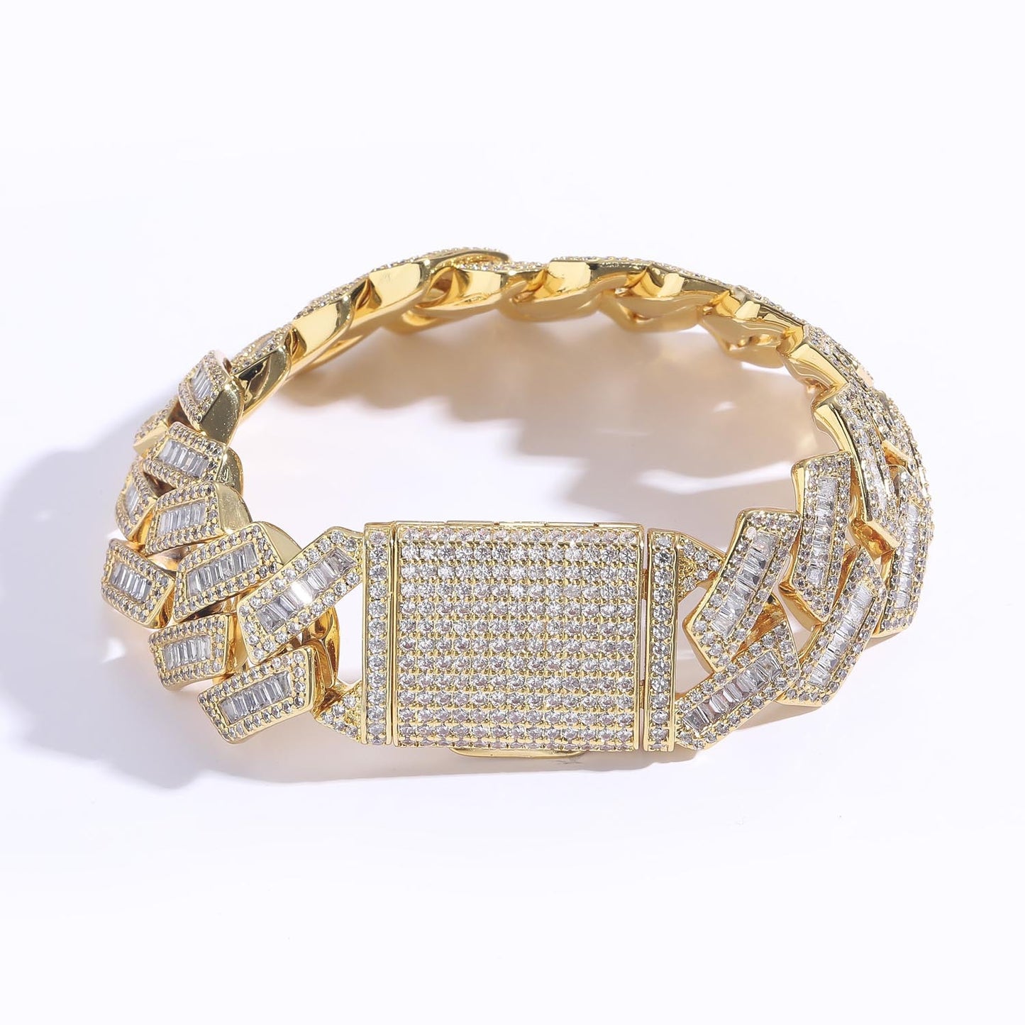 Hiphop 20mm Wide Domineering Square Round Zircon Rhombus Cuban Link Chain Personality Exaggerated Men Bracelet Jewelry