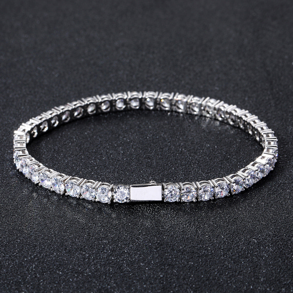 Classic 3mm/4mm/5mm Wide Spring Buckle Hip-Hop Brass CZ Tennis Linkl Chain A Row Zircon Hiphop Bracelet Jewelry