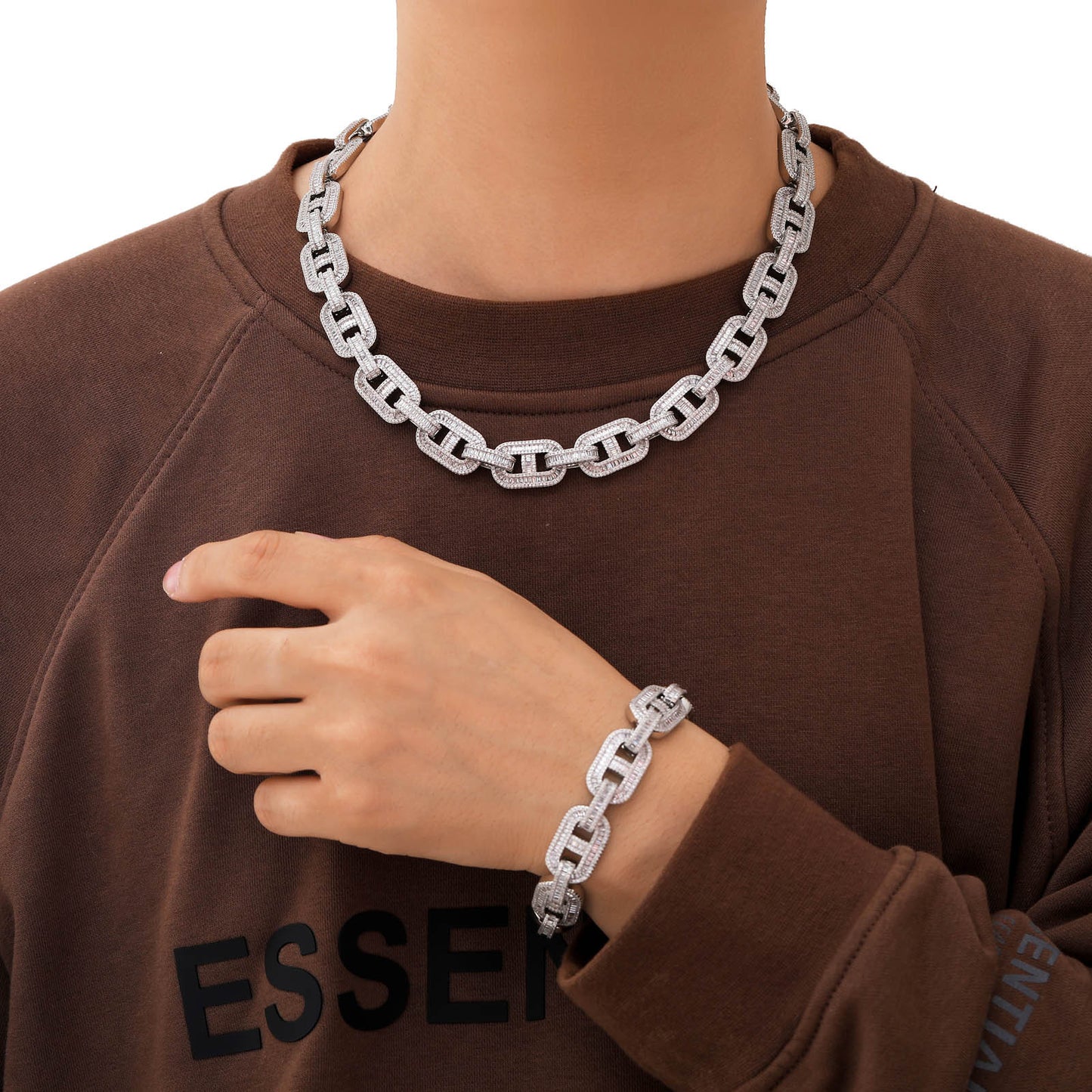 Products Hip Hop Coffee Bean Pig Nose Bracelet 15mmT Cubic Zirconia Clavicle Chain Rap Rapper Men Bracelet Jewelry
