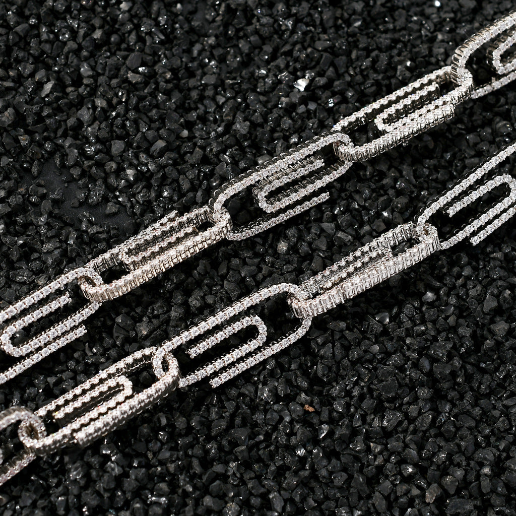 10mm Miami Zirconia Diamond CZ Bling Diamond Cuban Link Paper Clip Bracelet