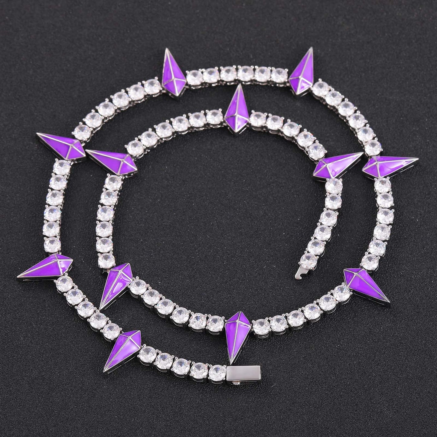 Hip Hop Bling 5mm Brass Plated Gold Zircon Tennis Chain Iced Out Wolf Tooth Cubic Zircon CZ Necklace Jewelry