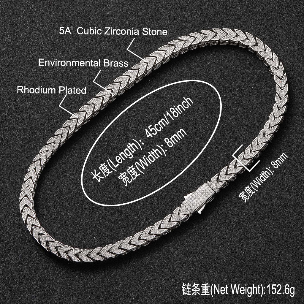 Hip Hop Chain Necklace 8mm Width V Shape Chains Iced Out Bling Bling Necklace Fashion Charm Jewelry