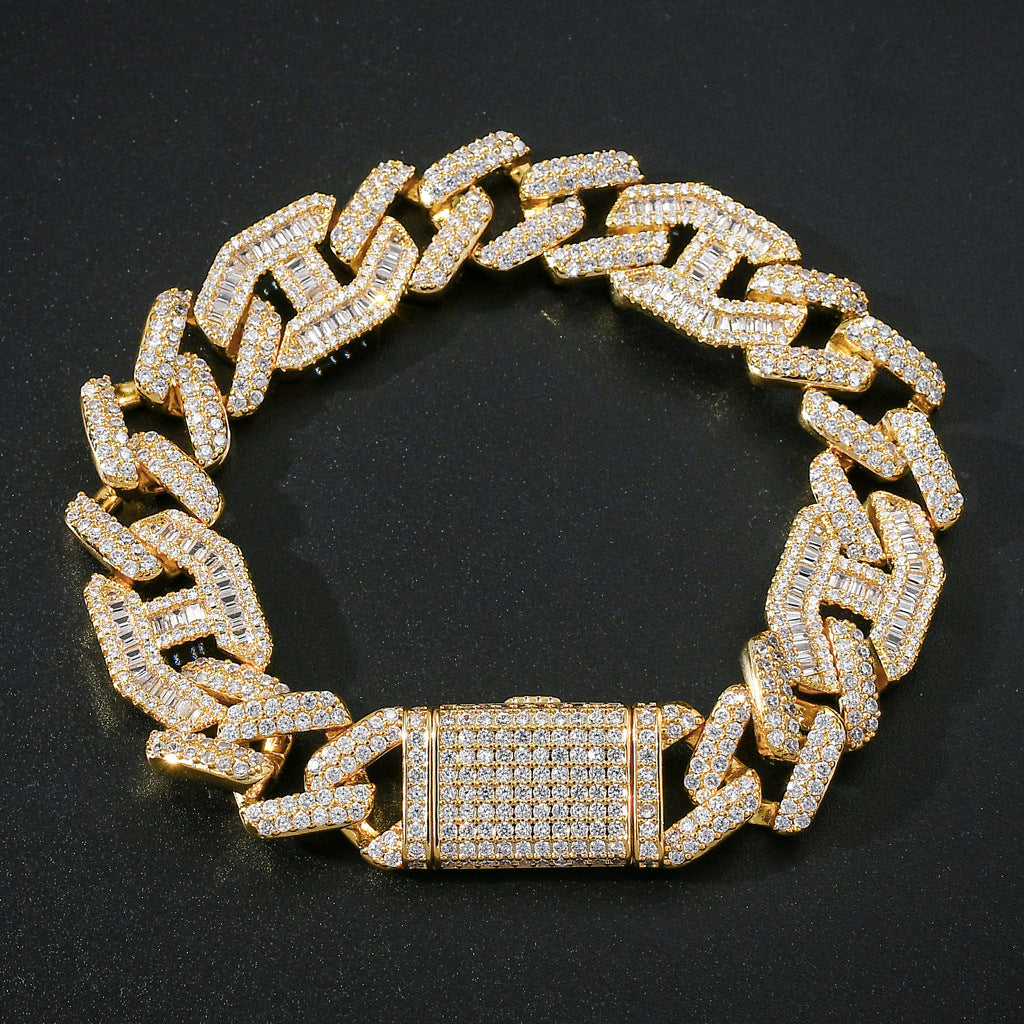 New Hip Hop Necklace 15MM Brass Zircon Two Colors Three To One Pig Nose Cuban Link Chain Necklace Jewelry