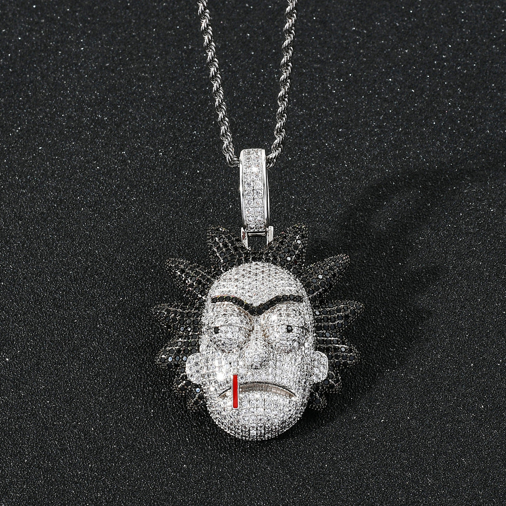 Brass With Zircon Anime Character Rick Avatar Pendant Necklace Collar Con Colgante De Rick