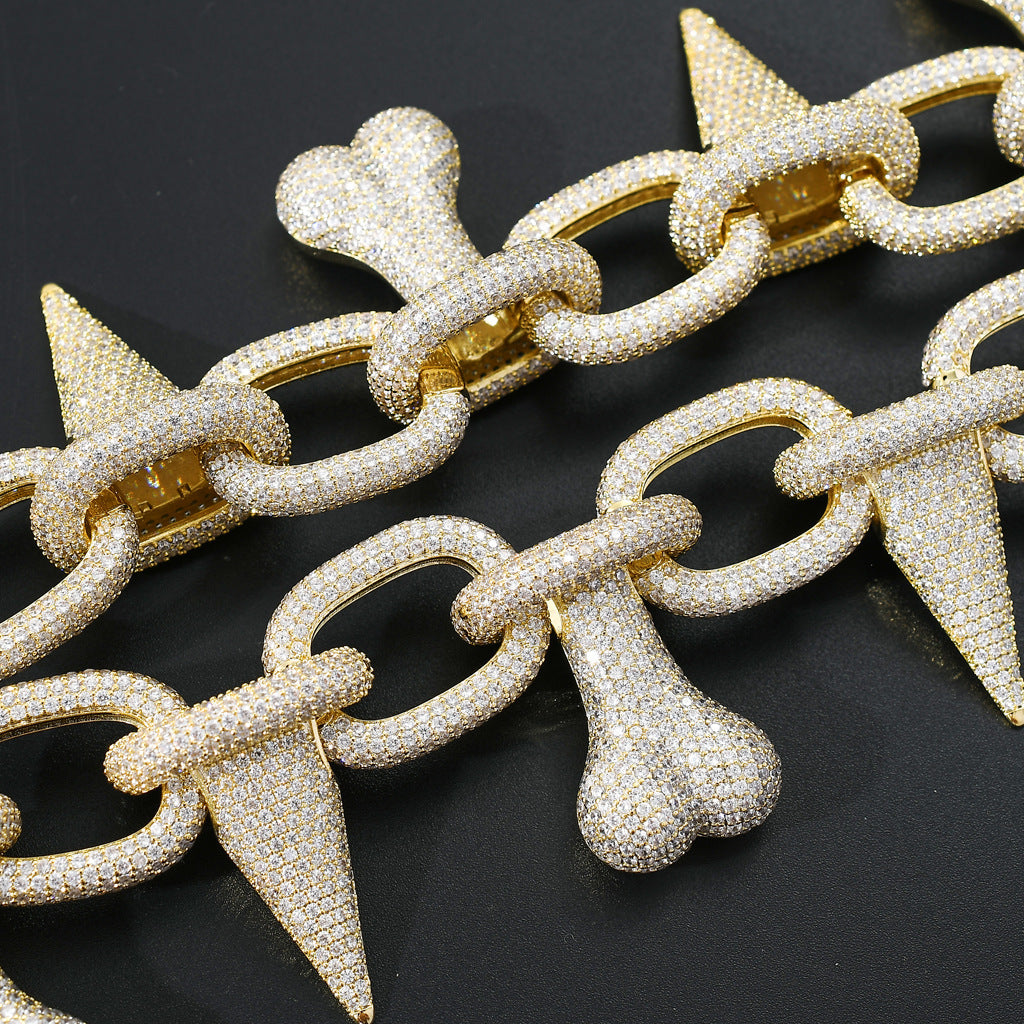Bone Spiked Necklace Hip Hop Exaggerated Necklace Micro Pave Zircon Chain Jewelry