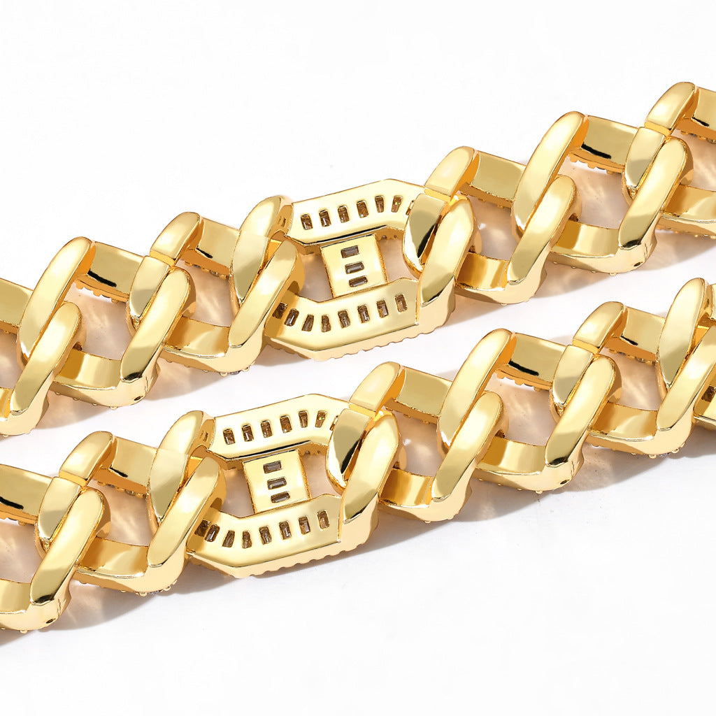 New Hip Hop Necklace 15MM Brass Zircon Two Colors Three To One Pig Nose Cuban Link Chain Necklace Jewelry