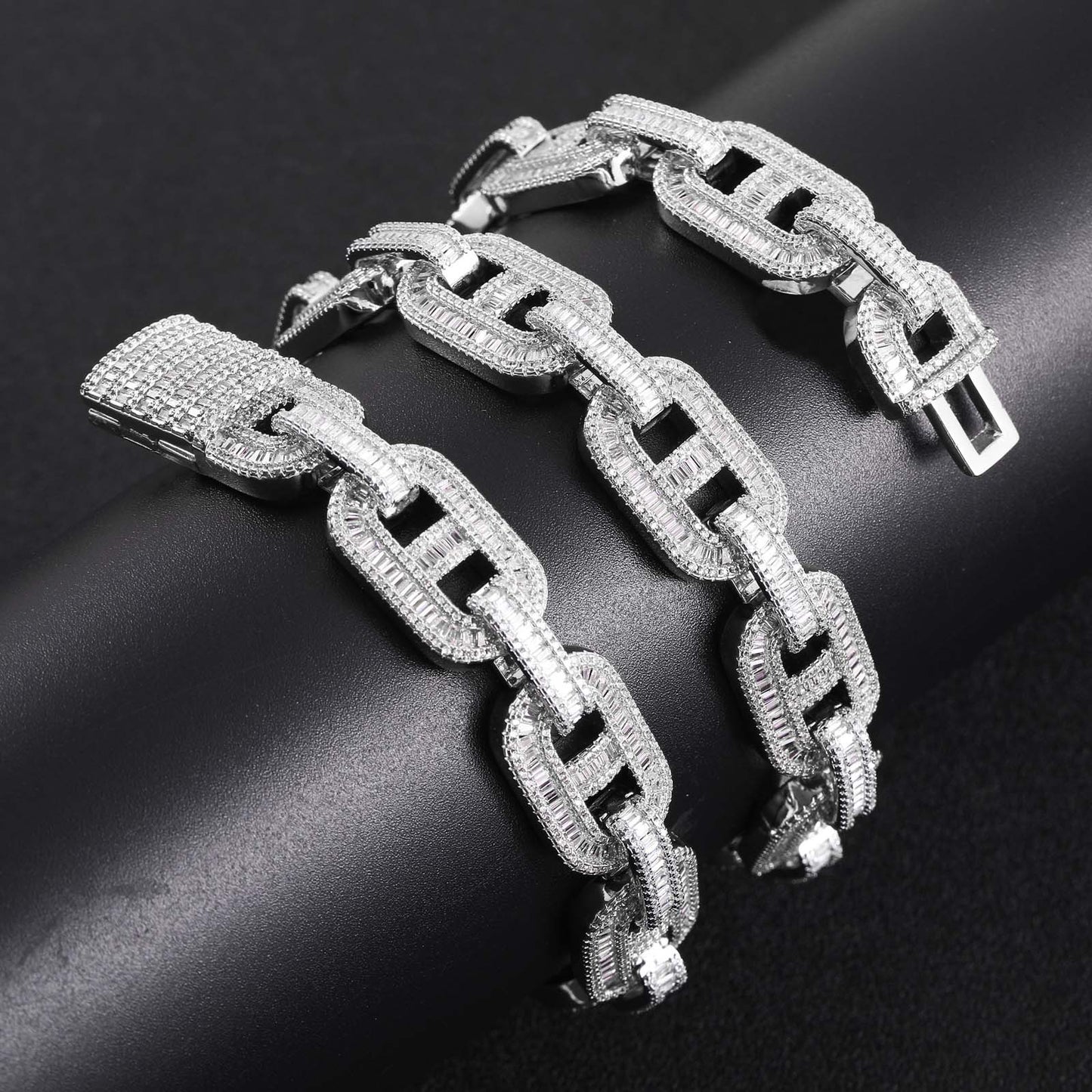 Hip Hop Coffee Bean Pig Nose Necklace 15mmT Cubic Zirconia Clavicle Chain Rap Rapper Men's Necklace Jewelry