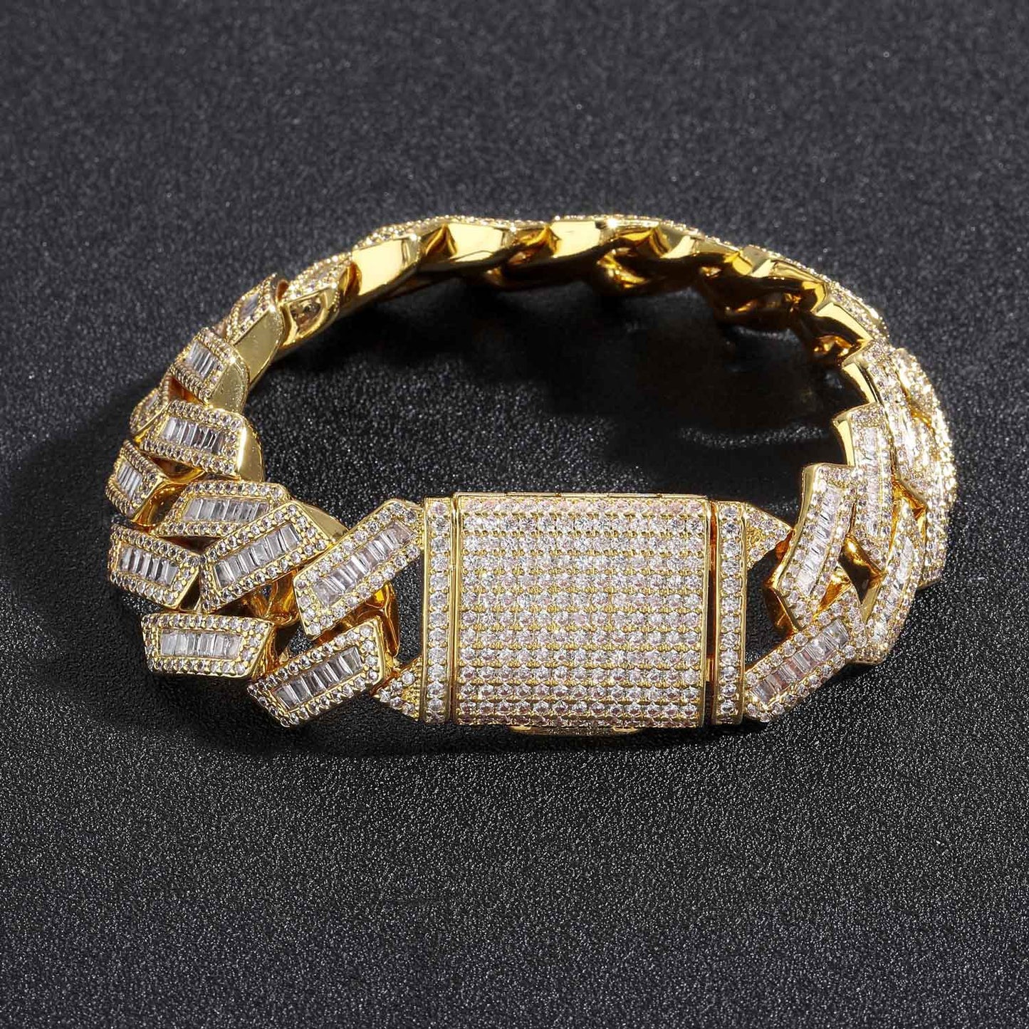 Hiphop 20mm Wide Domineering Square Round Zircon Rhombus Cuban Link Chain Personality Exaggerated Men Bracelet Jewelry