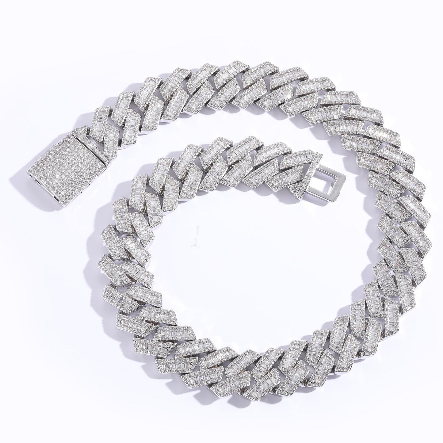 Hiphop 20mm Wide Domineering Square Round Zircon Rhombus Cuban Link Chain Personality Exaggerated Men Necklace Jewelry
