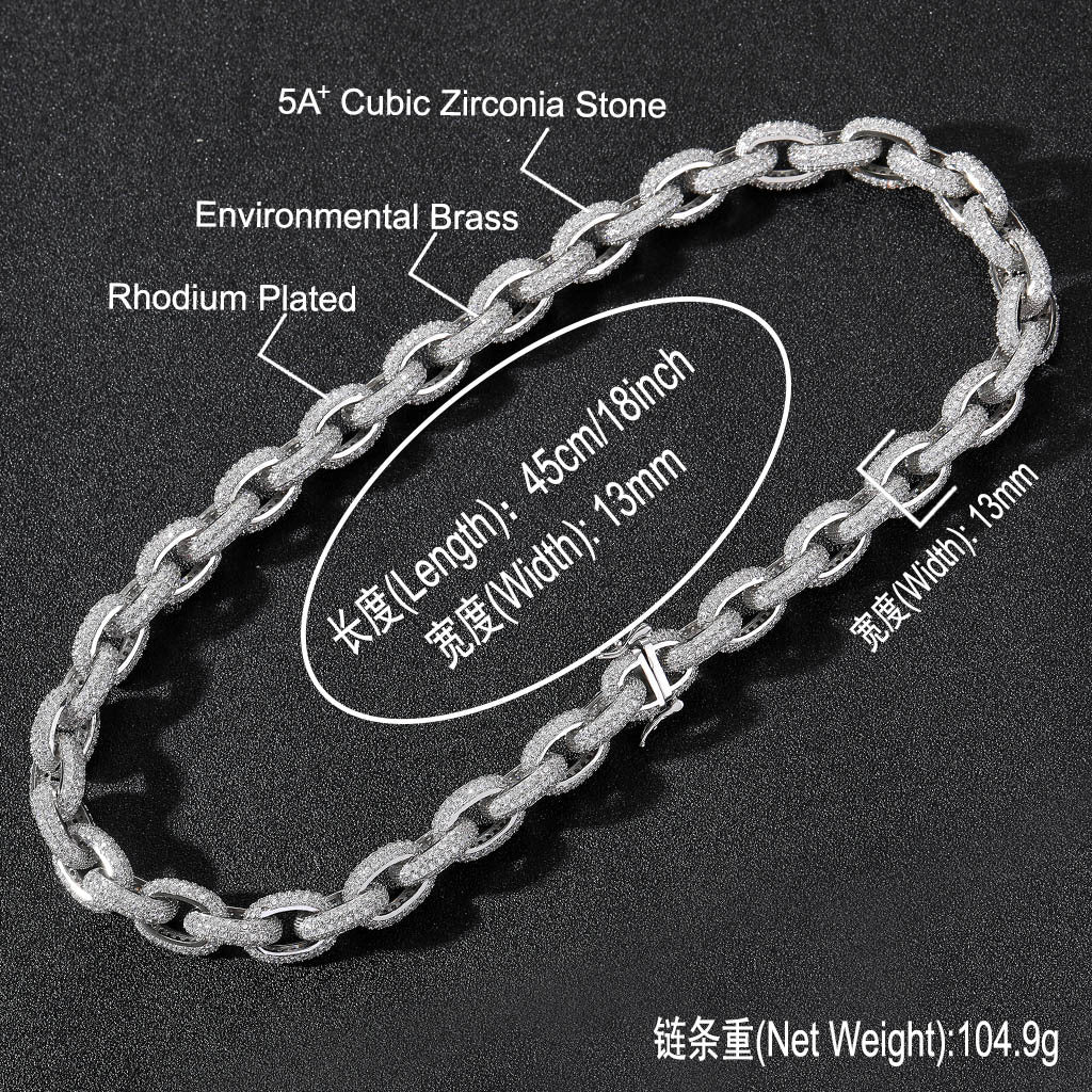 Hip Hop Necklace O-Chain 13mm Micro Paved Zircon Cross Chain Men Jewelry