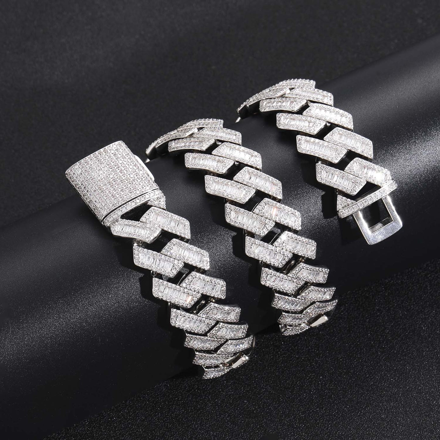 Hiphop 20mm Wide Domineering Square Round Zircon Rhombus Cuban Link Chain Personality Exaggerated Men Bracelet Jewelry
