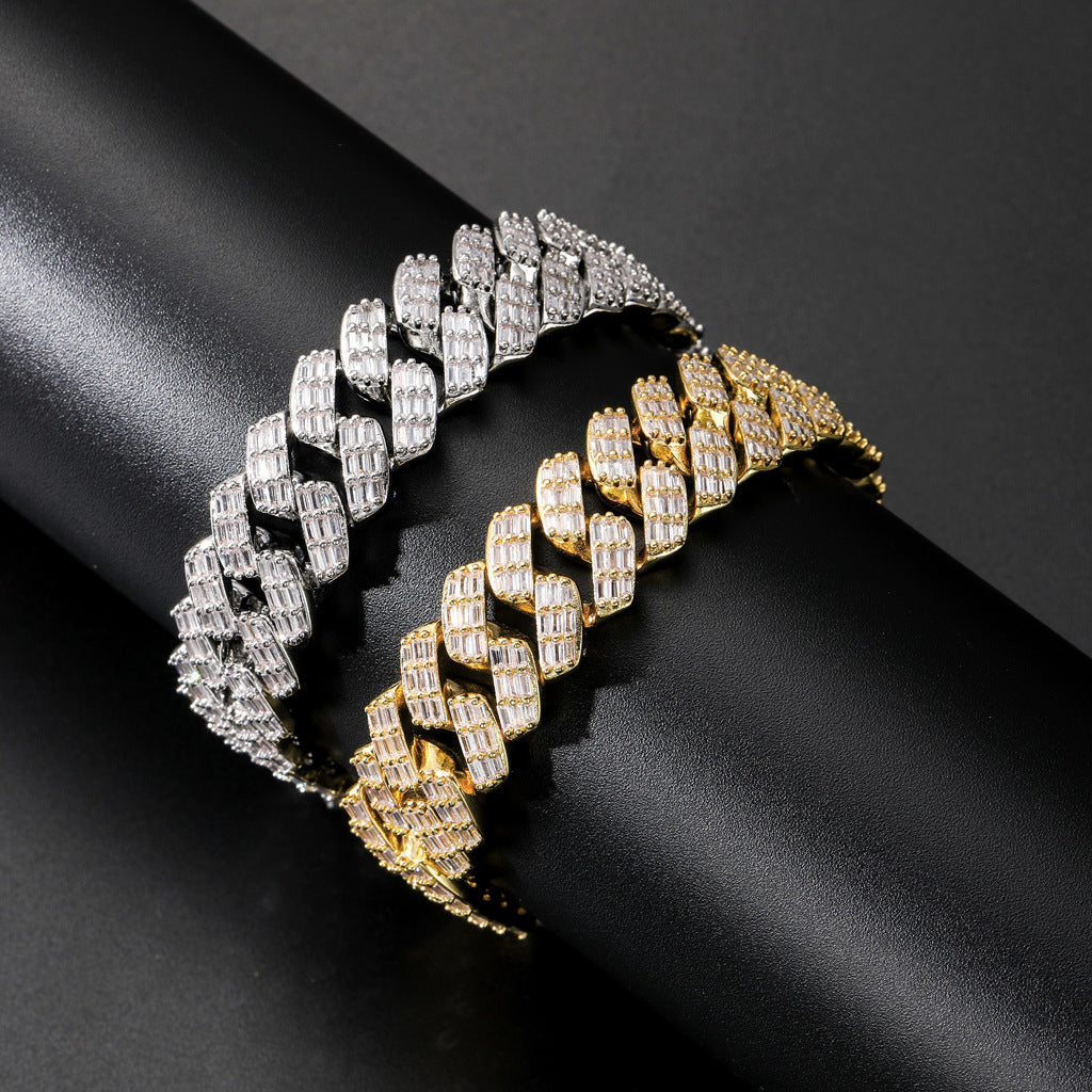 Hip Hop Jewelry Cheap Square Round Zircon Chain Mixed Diamond Cuban Link Chain Bracelet Fashion Style Jewelry