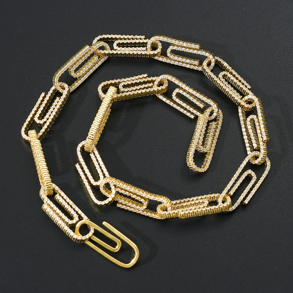 10mm Iced Out CZ Diamond Paperclip Choker Necklace Hiphop Jewelry