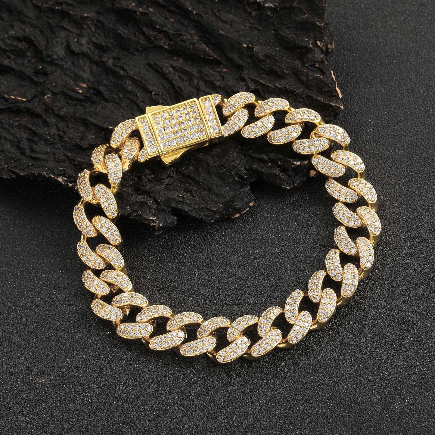 Hiphop 12mm Cuban Link Chain Micro Pave Zircon Bracelet Personalized Trend Men Bracelet Jewelry