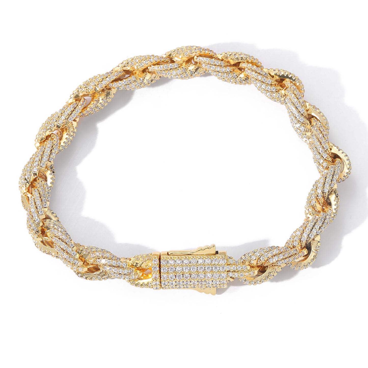 European American Hip Hop Bracelet Men Full Zircon 8mm Twist Chain Rope Chain Hiphop Men Bracelet ewelry