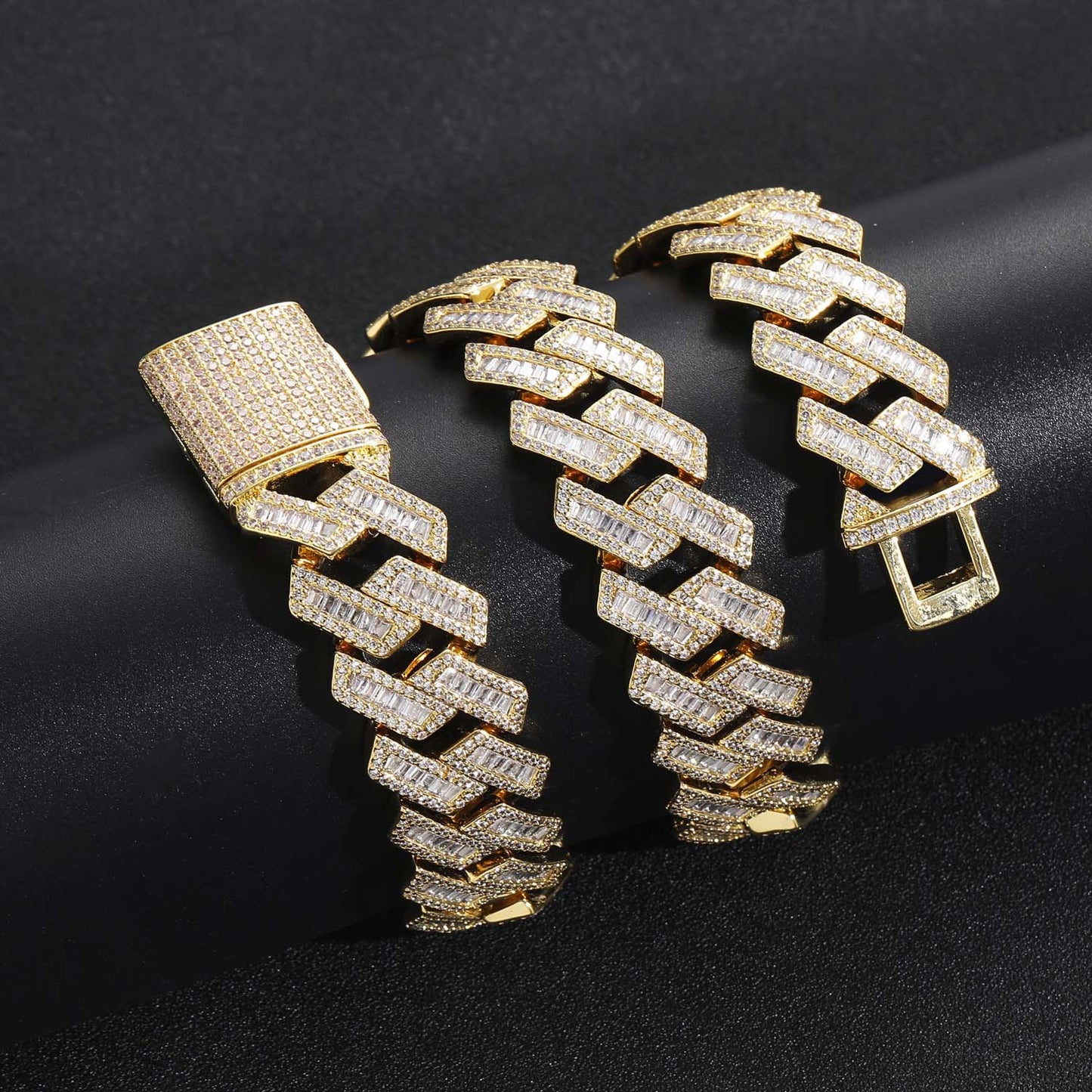 Hiphop 20mm Wide Domineering Square Round Zircon Rhombus Cuban Link Chain Personality Exaggerated Men Bracelet Jewelry