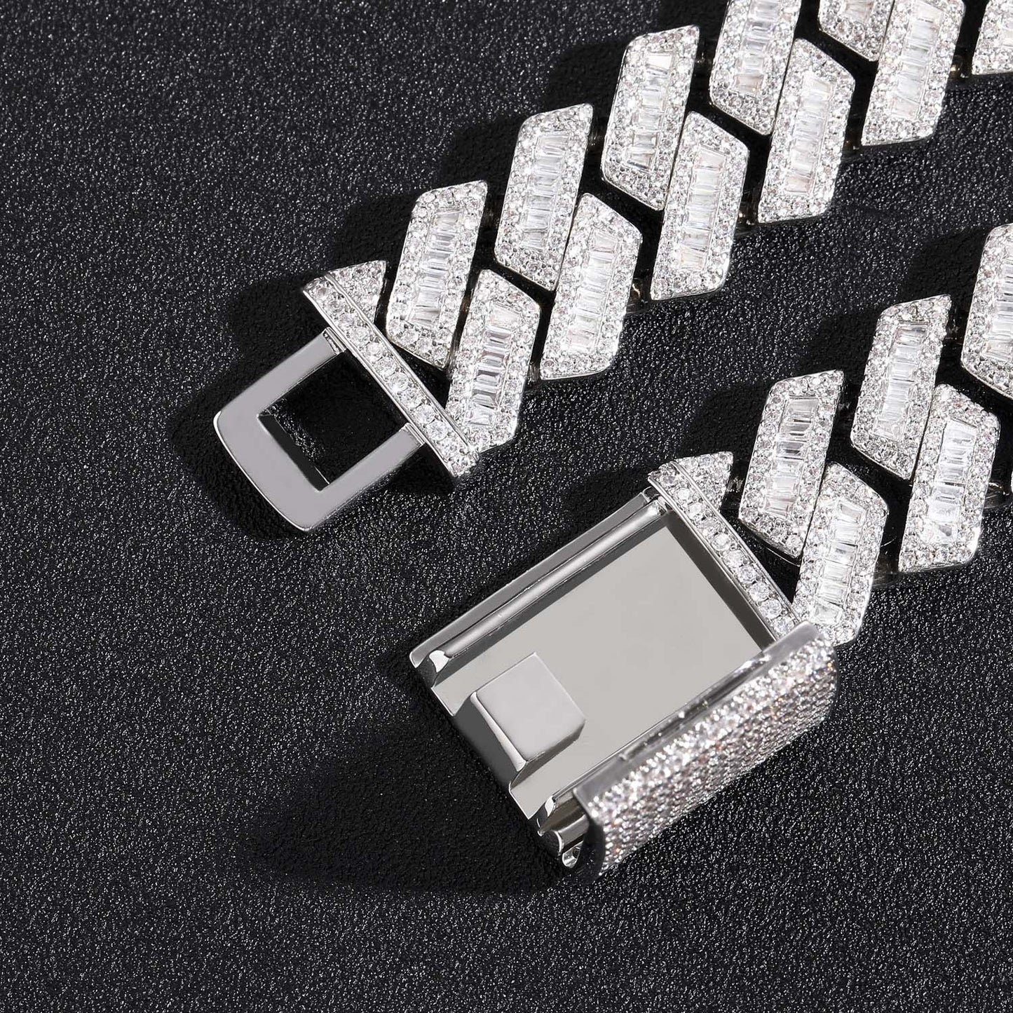 Hiphop 20mm Wide Domineering Square Round Zircon Rhombus Cuban Link Chain Personality Exaggerated Men Bracelet Jewelry