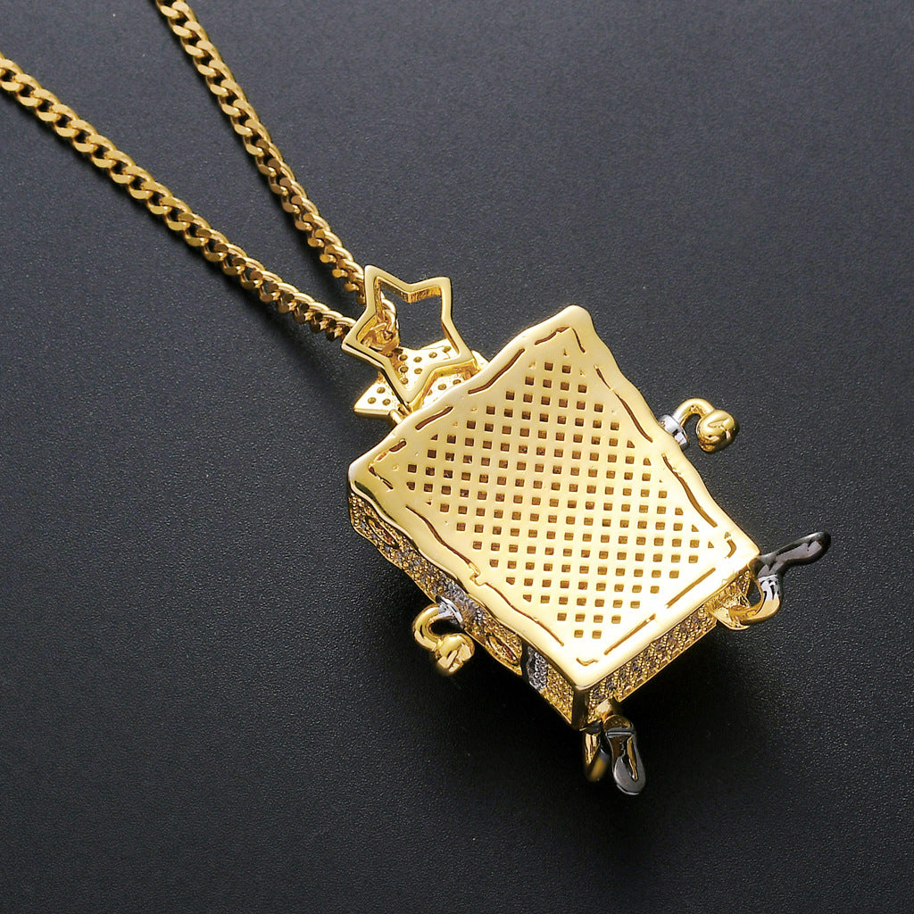 European American Cartoon Animation SpongeBob SquarePants Pendant Hip-hop Micro-inlaid Zircon Trendy Charm pendant jewelry