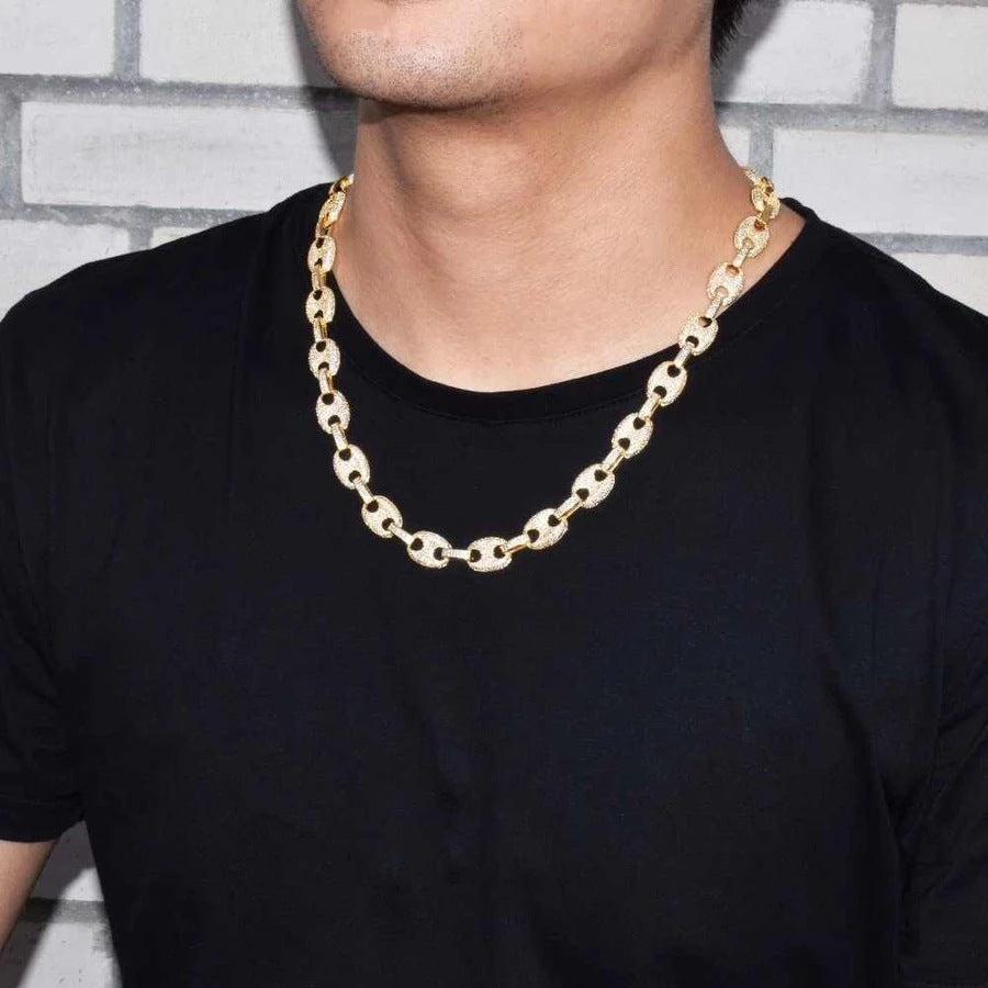 New Pig Nose Chain Coffee Beans Button Hiphop Bling Chain Necklace