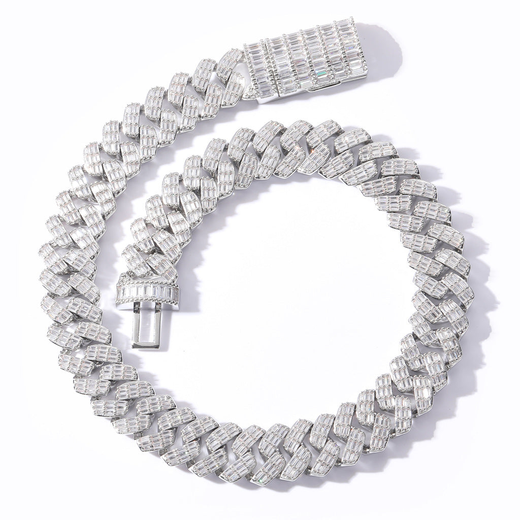 Hiphop Square Round Zircon Chain Mixed Diamond Cuban Link Chain Necklace Fashion Style Jewelry