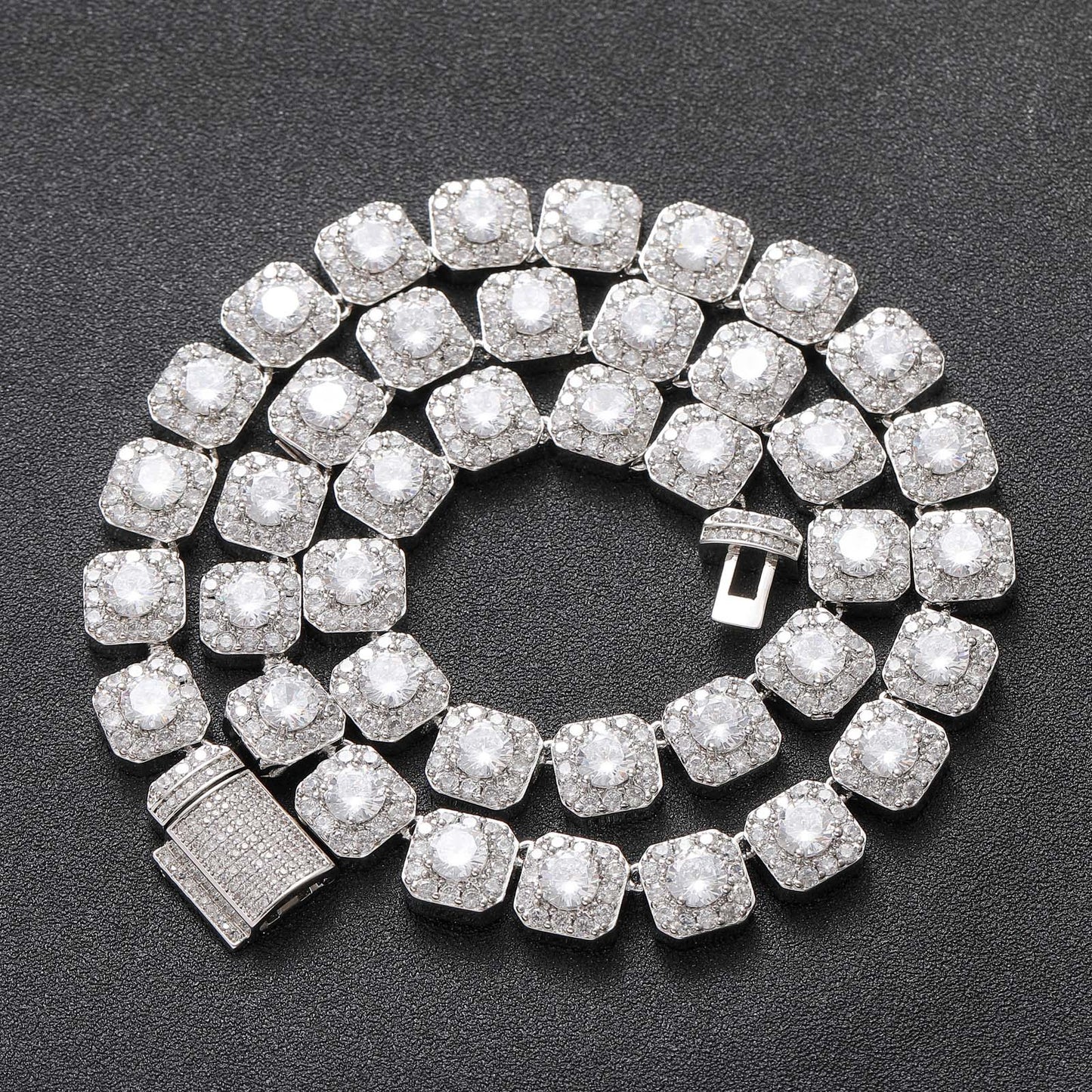 European American Hip Hop Necklace 10mm Wide Rock Sugar Tennis Link Chain Zircon Necklace Flip Trend Men Necklace Jewelry