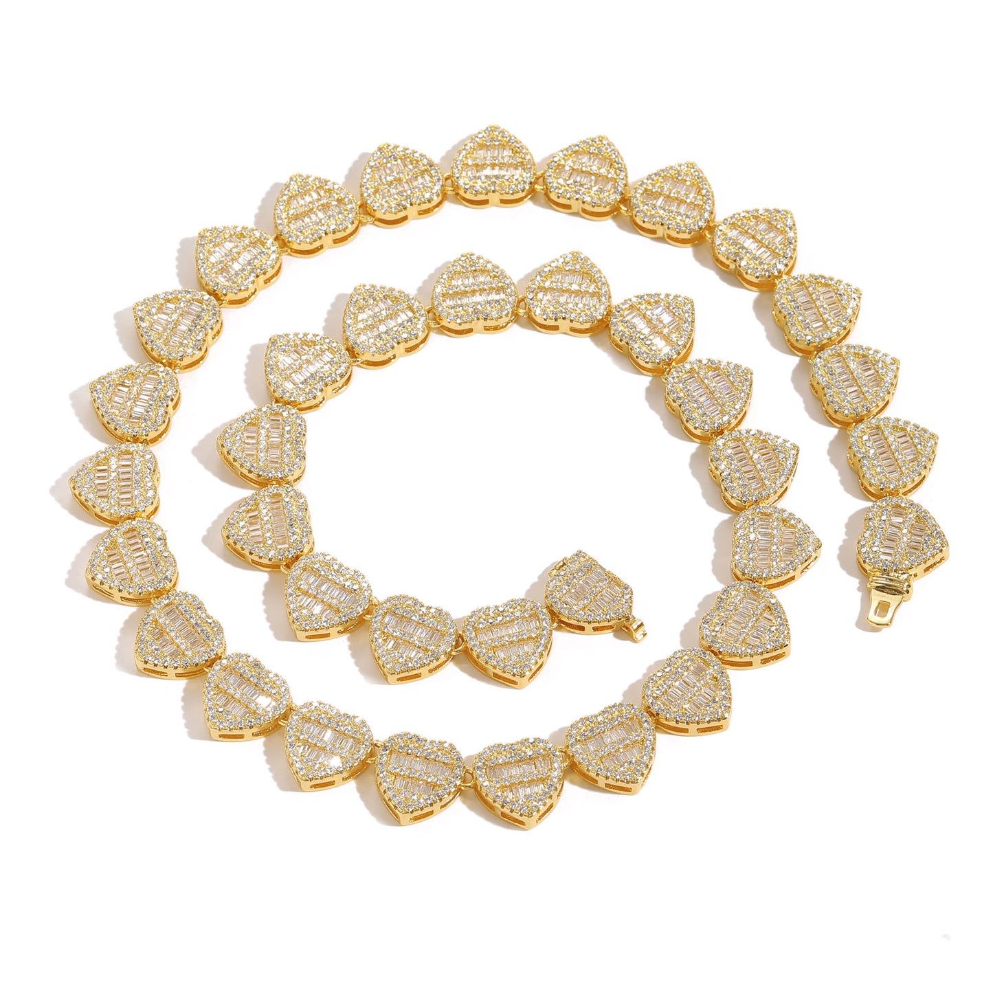 Luxury Hip Hop 12MM Bling Cubic Zirconia CZ Iced Out Heart Link Chain Necklace