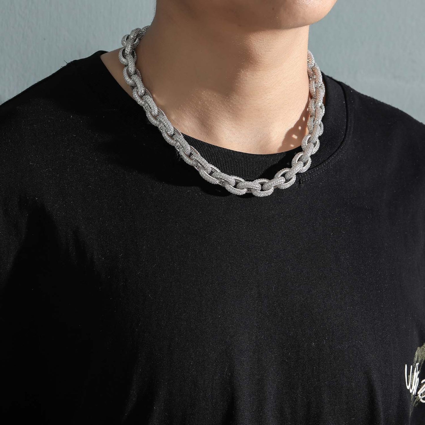 Hip Hop Necklace O-Chain 13mm Micro Paved Zircon Cross Chain Men Jewelry