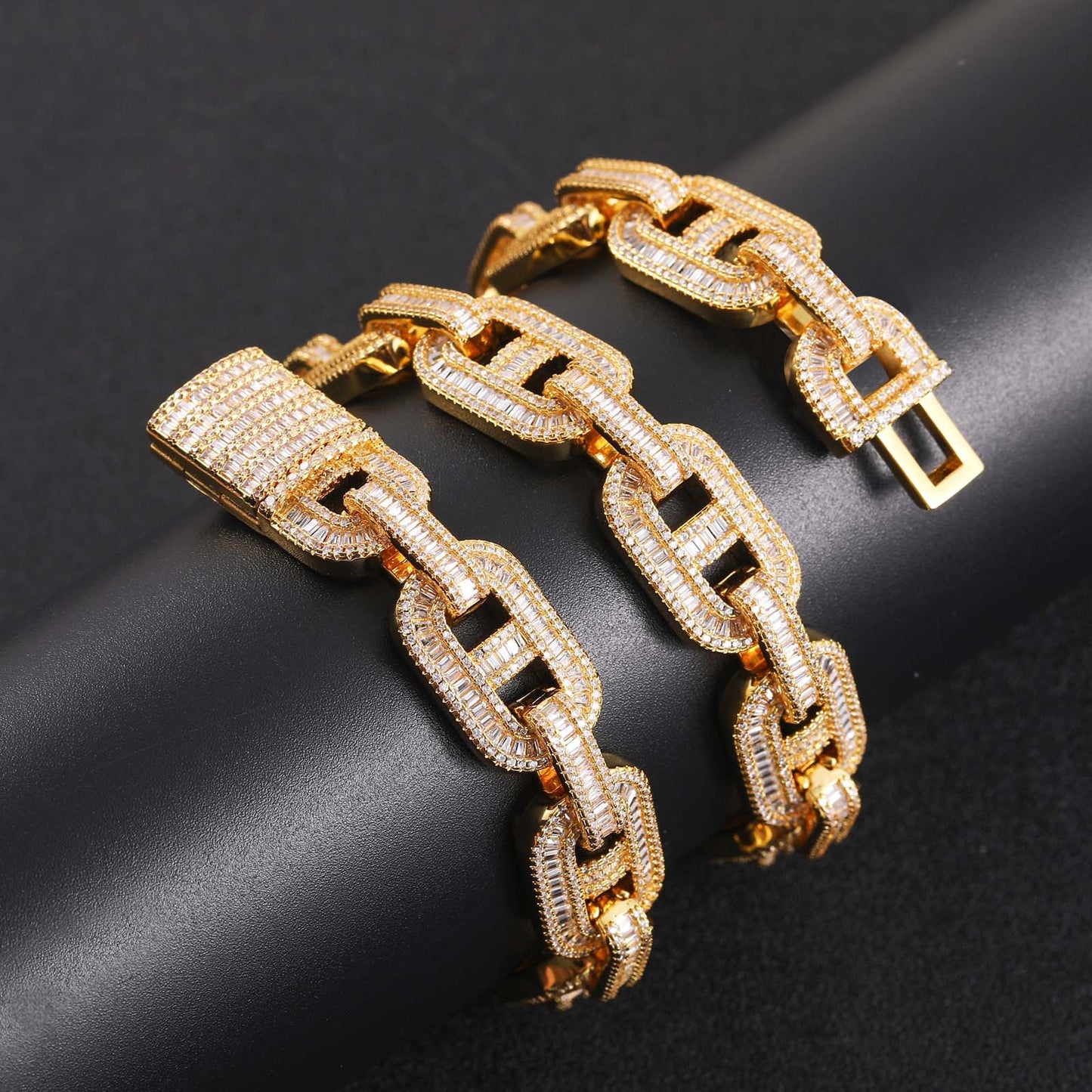 Hip Hop Coffee Bean Pig Nose Necklace 15mmT Cubic Zirconia Clavicle Chain Rap Rapper Men's Necklace Jewelry