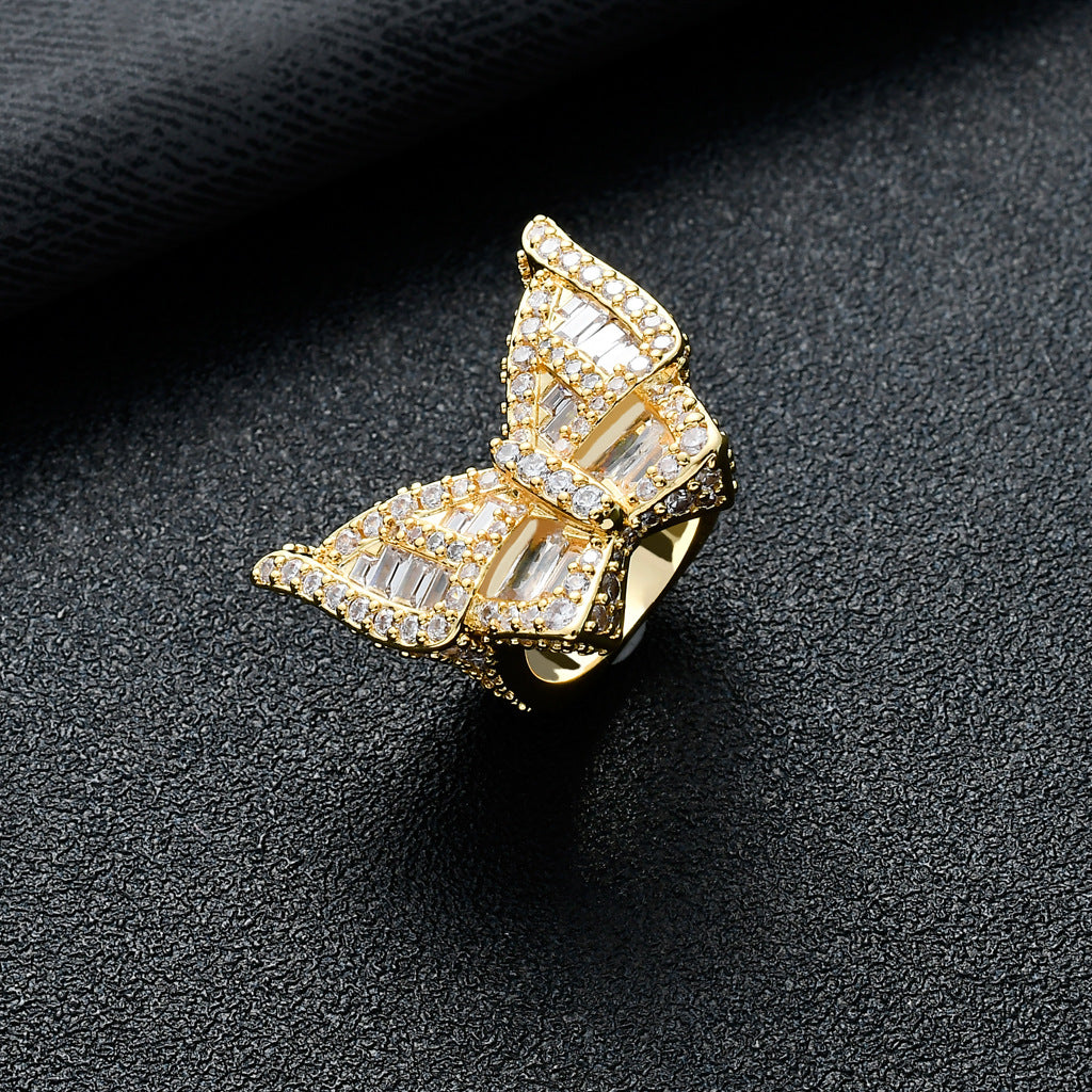 Baguette Zircon Butterfly Ring Unisex Jewelry For Women