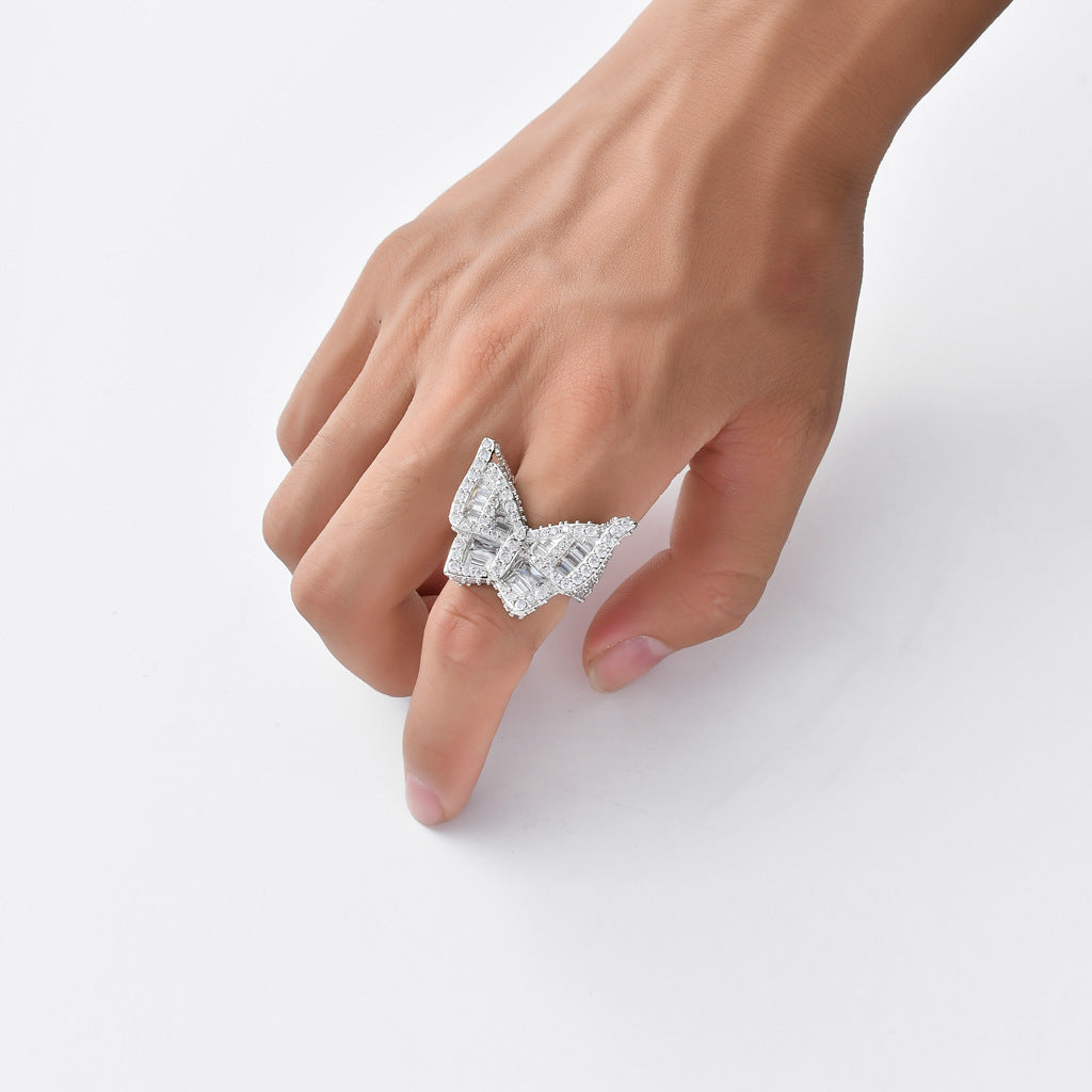 Baguette Zircon Butterfly Ring Unisex Jewelry For Women