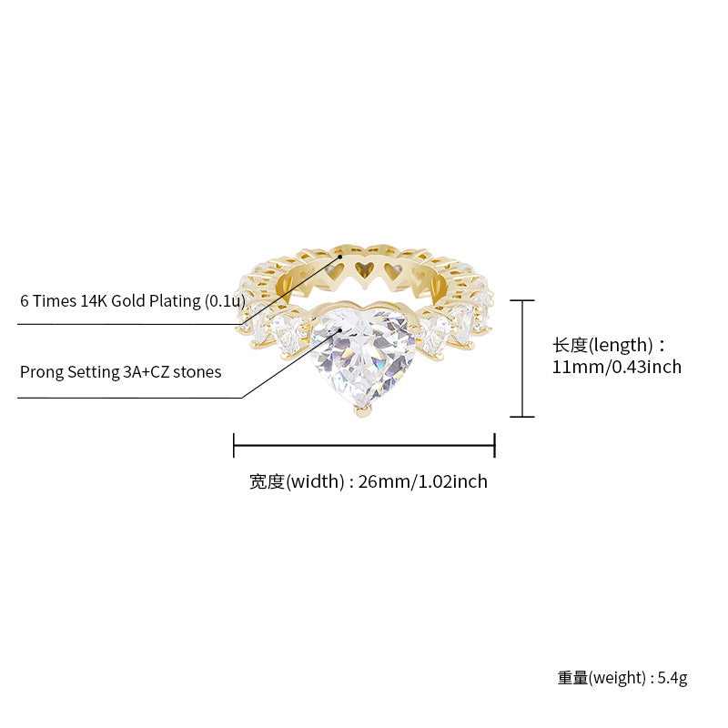 New Design Fashion Heart Ring Zircon Hip Hop Ring For Men Women