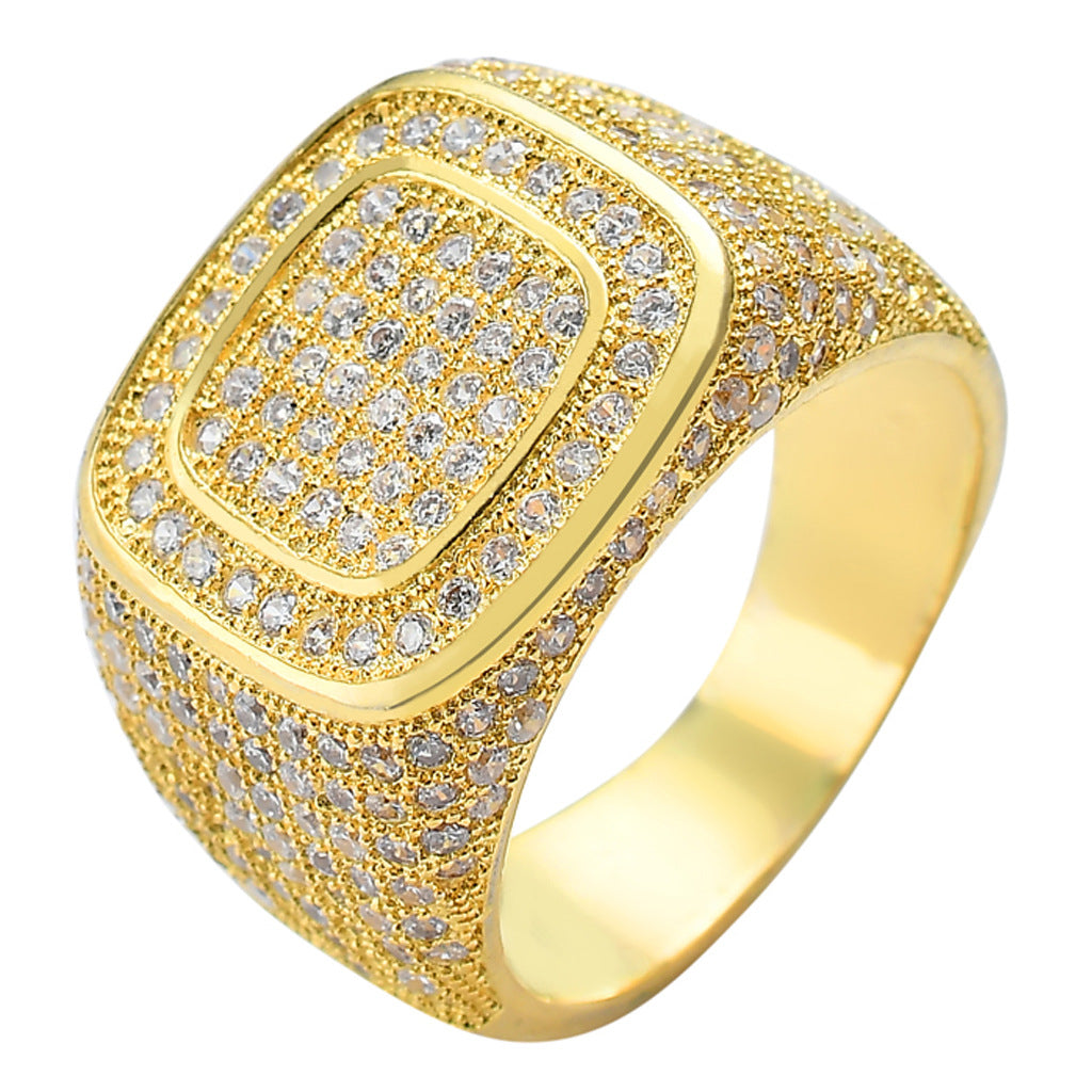 Iced Out Full Diamond Bling Bling Hexagon Zircon Ring Jewelry