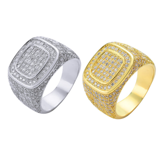 Iced Out Full Diamond Bling Bling Hexagon Zircon Ring Jewelry