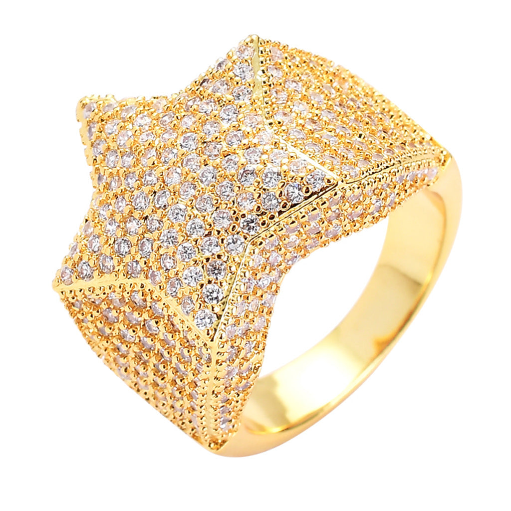 High Quality Gold Iced Out Custom Star Hip Hop Rings Jewelry Men