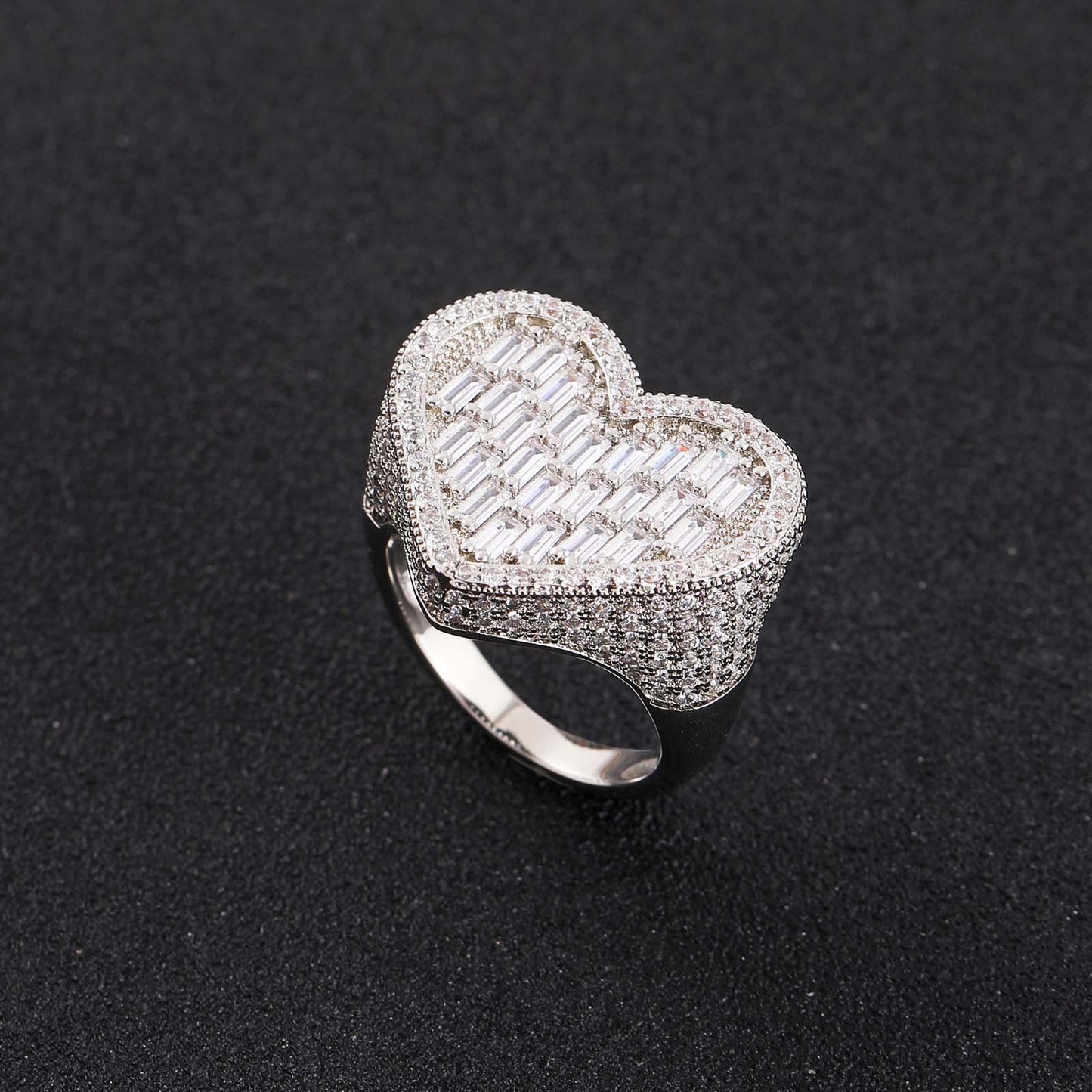 Big Heart Brass With Real Gold Plated 5A Cubic Zirconia Ring Jewelry