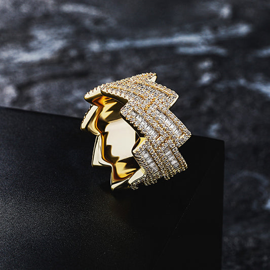 Brass Setting Full Diamonds Zircon Rhombus Shaped Ring Jewelry For Women