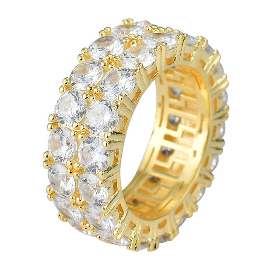 8mm 2Rows Round Cut gold Plated Lab Diamond Wedding Eternity Ring