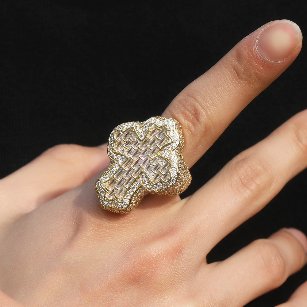 18k Gold Plated Iced Out Ring Boys Girls Zircon Fashion Christian Rings