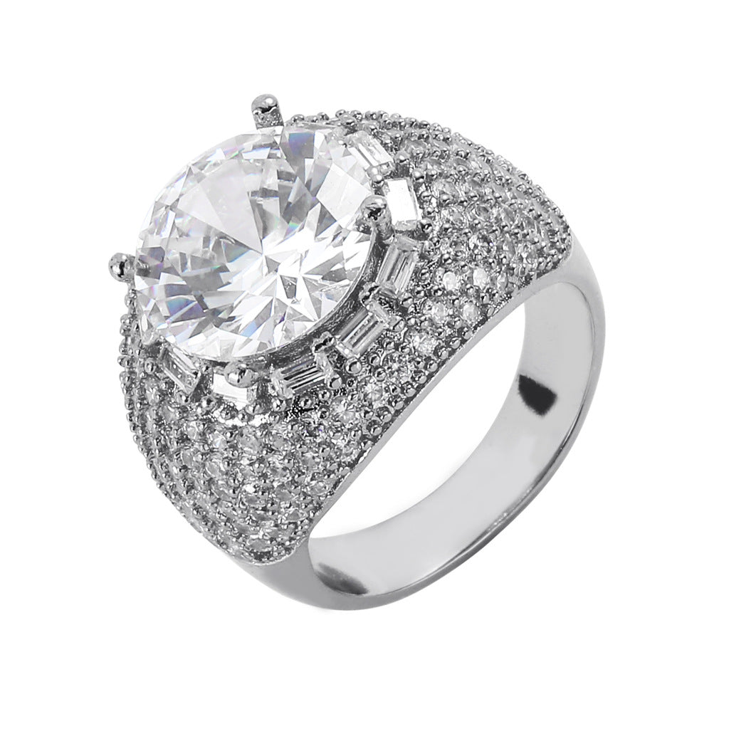 Big Round Studded Zircon Super Flash CZ Extravagant Diamond Ring
