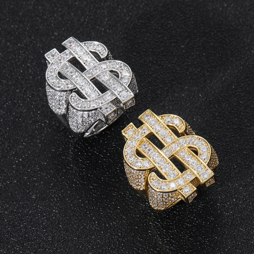 New Brass Zircon Horus Dollar Ring Vintage Men Jewelry