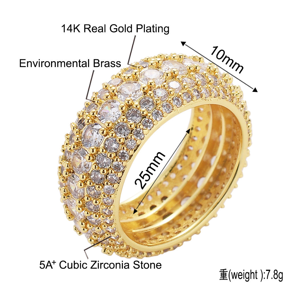 Luxury 5 Row Diamond Ring Cubic Zirconia Wedding Rings Jewelry