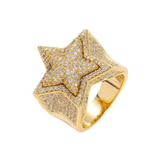 Inlaid  Full Zircon Three-Dimensional Star Ring Jewelry