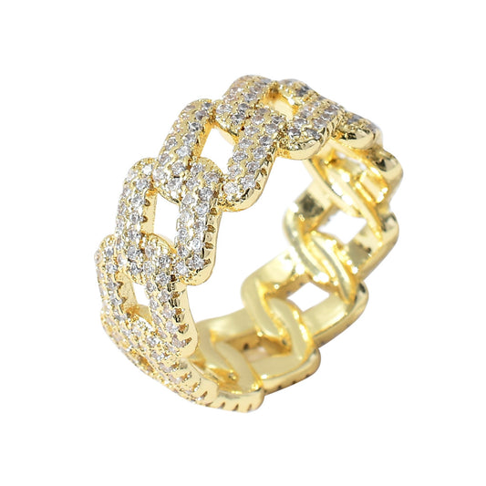 Fashion Bling Iced Out Brass CZ Cuban Chain Ring Jewelry