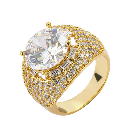 Big Round Studded Zircon Super Flash CZ Extravagant Diamond Ring