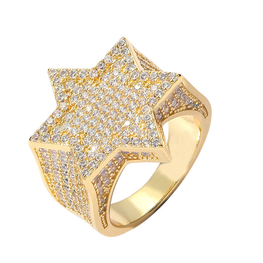 Five-Pointed Star Shaped Micro Pave 3A Cubic Zircon CZ Stone Rings Jewelry